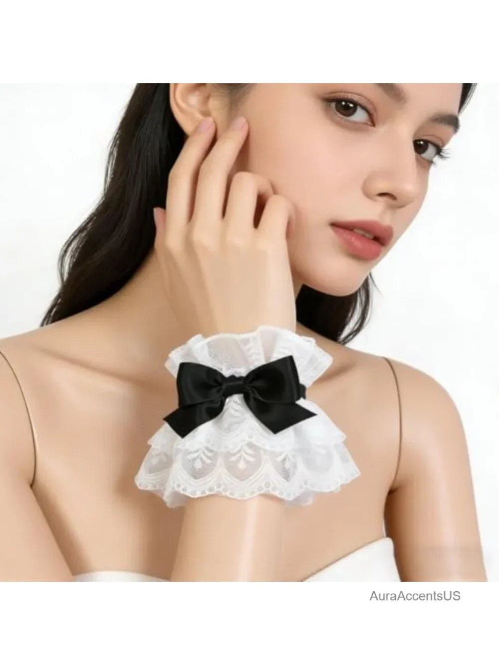 Floral Lace Wrist Cuffs Elastic Bow Hand Sleeve Gloves Wedding Party Decor